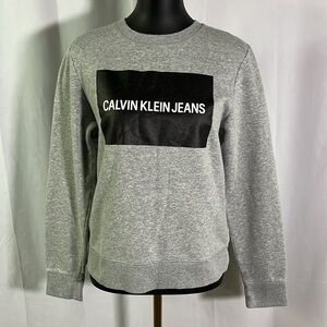 Calvin Klein Jeans Gray & Black Long Sleeve Crew Neck Logo Sweatshirt
